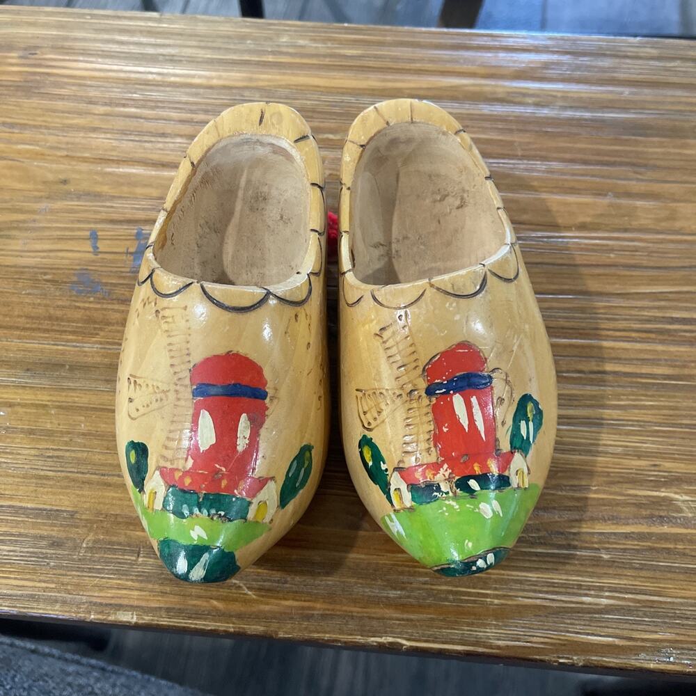 Wooden, Hand Painted Vintage Dutch Shoes